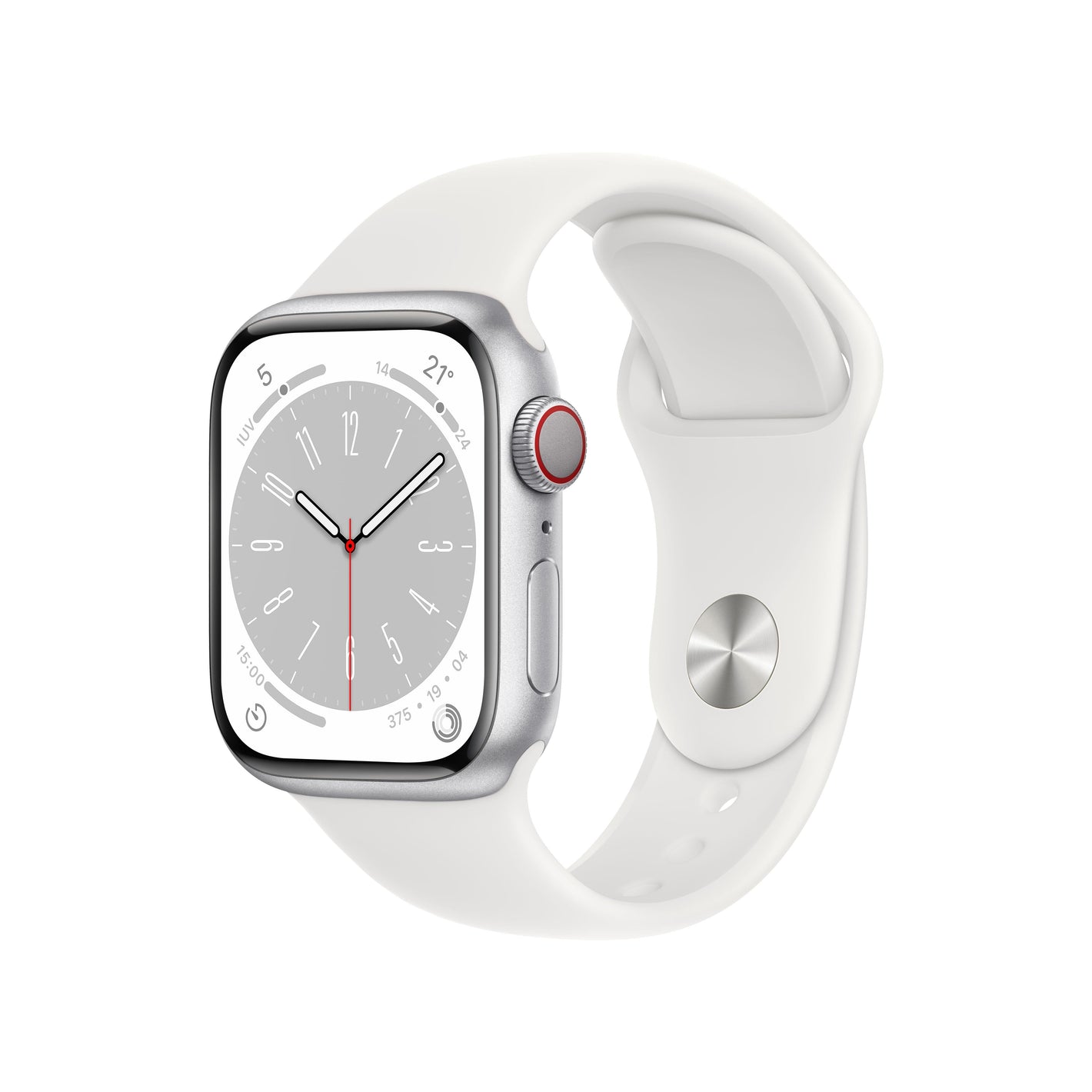 Apple Watch Series 8 | GPS + Cellular | 41mm | Caja de Aluminio Plata | Correa Deportiva Blanca | Talla Regular