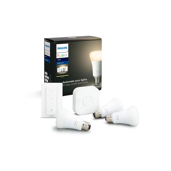 Philips Hue White Kit 3 bombillas LED inteligente E27 + Bridge + Mando inalámbrico