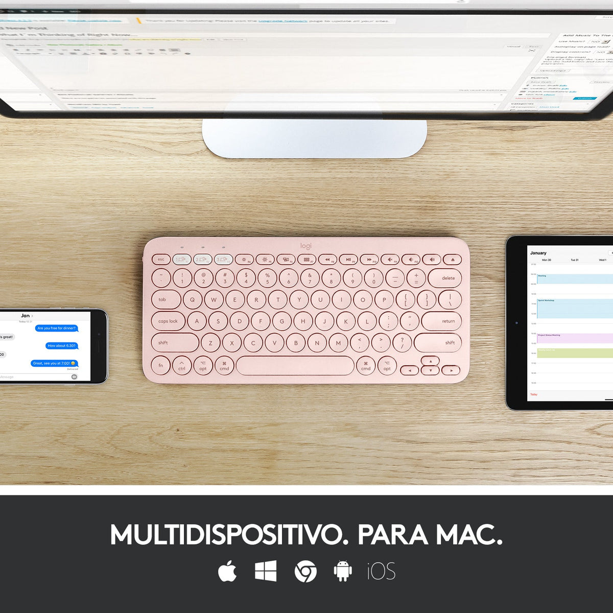 Teclado Bluetooth multidispositivo K380 de Logitech Rosa - Macnificos