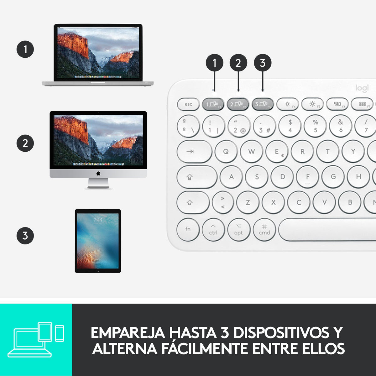 Teclado Bluetooth multidispositivo K380 de Logitech Blanco - Macnificos