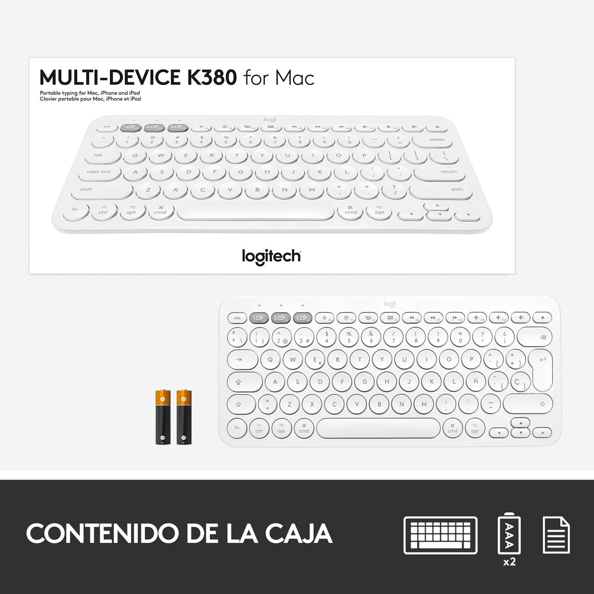 Teclado Bluetooth multidispositivo K380 de Logitech Blanco - Macnificos