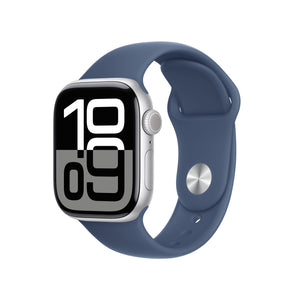 Apple Watch Series 10 | GPS + Cellular | 46mm | Caja de Aluminio Plata | Correa Deportiva Azul Denim | Talla M/L
