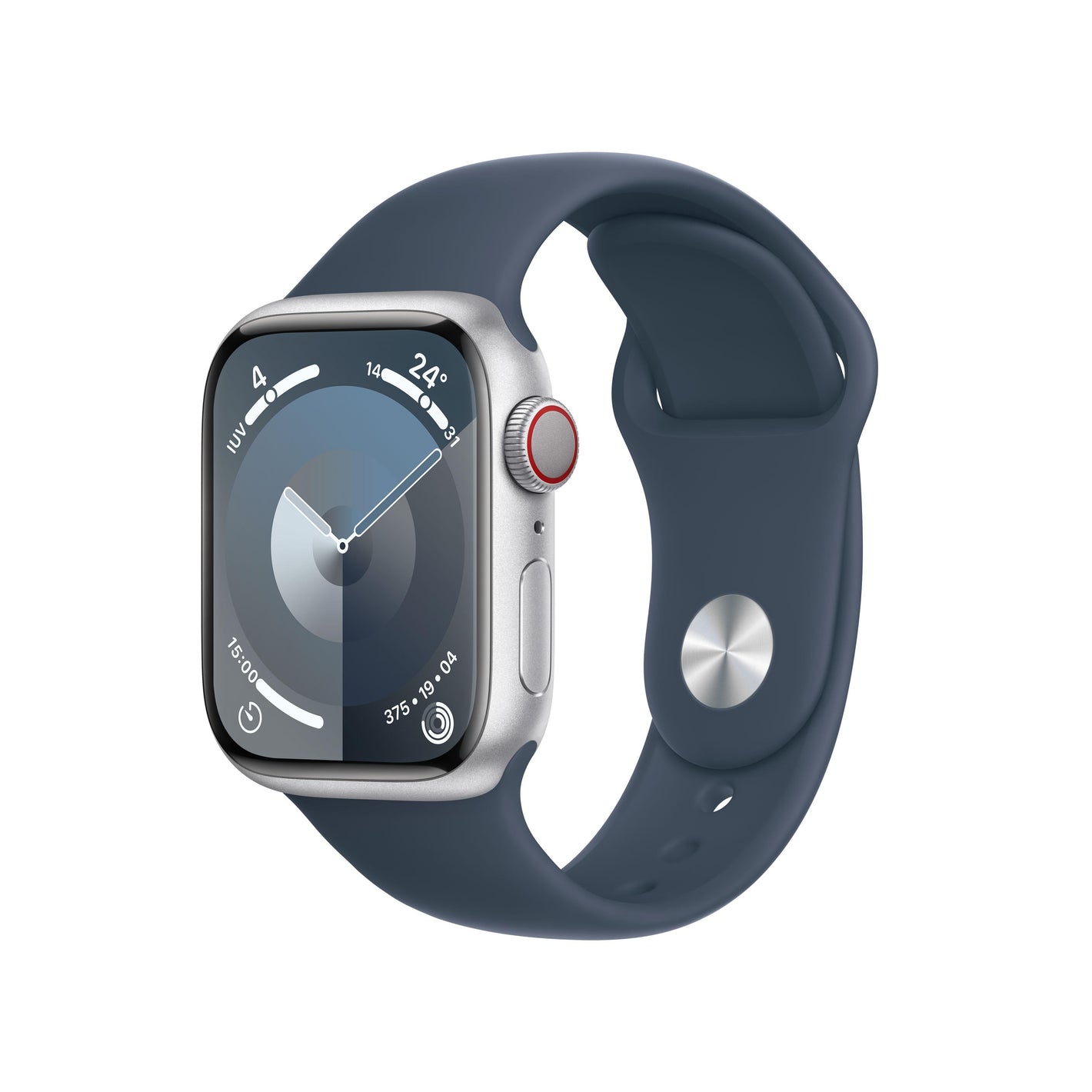 Apple Watch Series 9 | GPS + Cellular | 41mm | Caja de Aluminio Plata | Correa Deportiva Azul Tempestad | Talla S/M