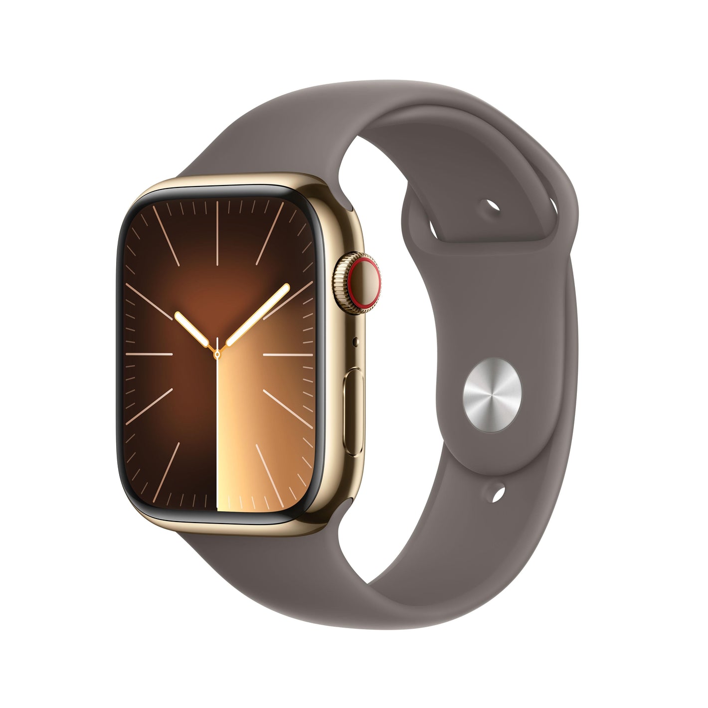 Apple Watch Series 9 | GPS + Cellular | 45mm | Caja de Acero Inoxidable Oro | Correa Deportiva Arcilla | Talla M/L