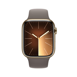 Apple Watch Series 9 | GPS + Cellular | 45mm | Caja de Acero Inoxidable Oro | Correa Deportiva Arcilla | Talla M/L