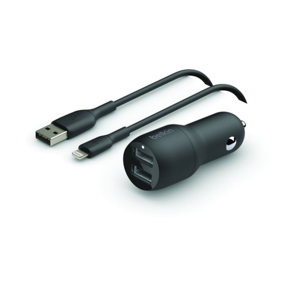 Cargador coche doble USB-A + Cable Lightning de Belkin - Macnificos