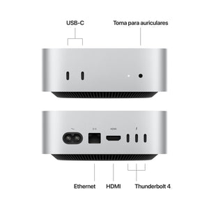 Mac mini: Chip M4 de Apple con CPU de 10 núcleos y GPU de 10 núcleos, 16 GB RAM, 256 GB SSD, Gigabit Ethernet - Plata