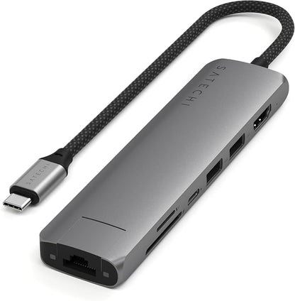 Satechi 7-in-1 USB-C Slim Multiport Adaptador con Ethernet (Gris espacial)