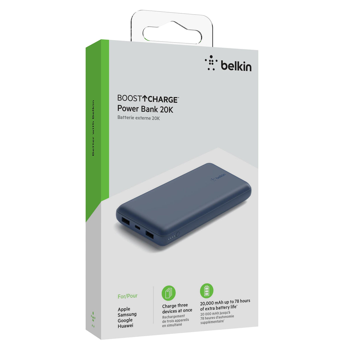 Batería externa 20K USB-A y USB-C de 15w de Belkin Azul - Macnificos