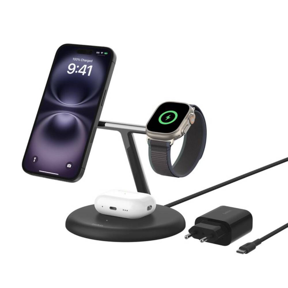 Soporte de carga inalámbrica 3 en 1 Boost Charge PRO Qi2 Negro | Belkin