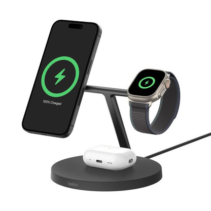 Soporte de carga inalámbrica 3 en 1 Boost Charge PRO Qi2 15W Negro | Belkin