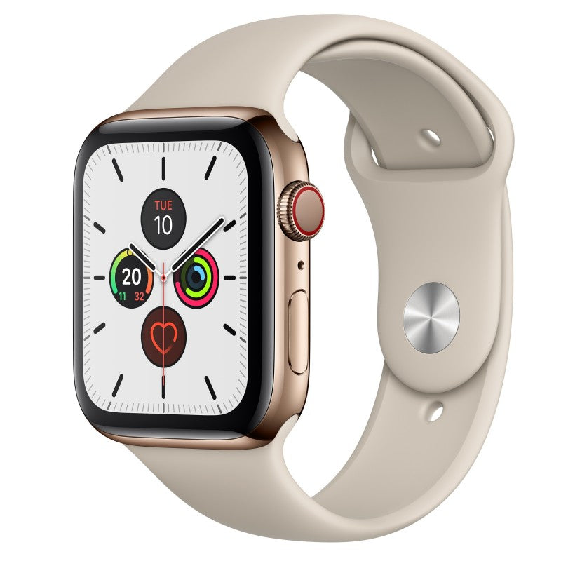 Apple Watch Series 5 | GPS + Cellular | 44mm | Caja de Acero Inoxidable Oro | Correa Deportiva Piedra | Talla S/M y M/L