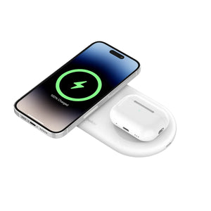 Estación magnética de carga inalámbrica 2 en 1 con tecnología Qi2 BOOST↑CHARGE Pro de 15W blanco | Belkin