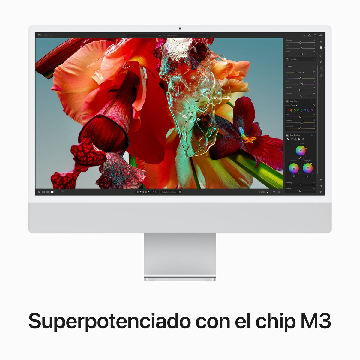 iMac con pantalla Retina 4,5K 24 pulgadas Chip M3 de 8 núcleos y GPU de 10 núcleos, 8 GB, 512 GB SSD, Magic Keyboard con Touch ID, Sin Ethernet  - Plata - Macnificos