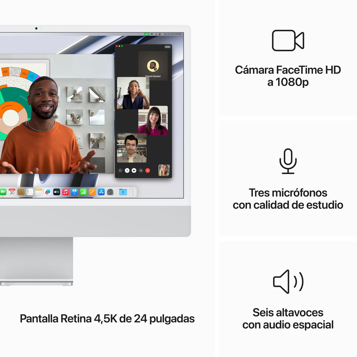 iMac con pantalla Retina 4,5K 24 pulgadas Chip M3 de 8 núcleos y GPU de 10 núcleos, 8 GB, 512 GB SSD, Magic Keyboard con Touch ID, Sin Ethernet  - Plata - Macnificos